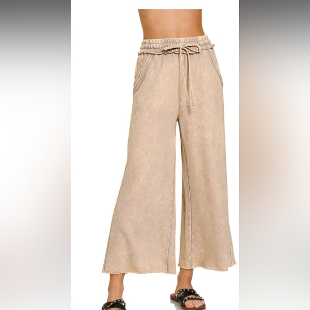 36 Acid Washed French Terry Palazzo Pants - Picture 1 of 3